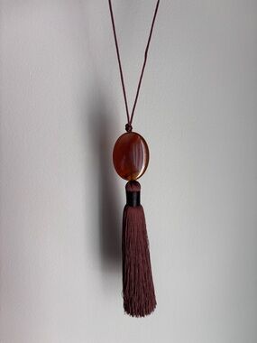 chocolate Brown Agate Tassel Statement Necklace